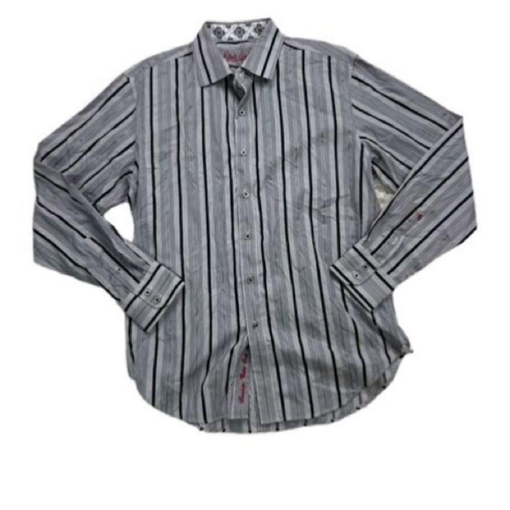 Robert Graham Striped Long Sleeve Button-Up Shirt Men’s Gray Size Large